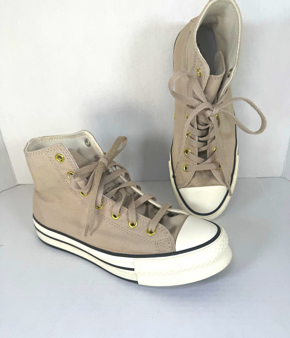 EXCELLENT SHAPE ! Converse All Star High Top Beige/ Taupe Sneakers Size 5 Youth